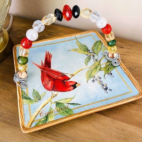 Certified International Cardinal Ceramic Square Snack Tidbit Plate With Top Hand - Picture 1 of 8